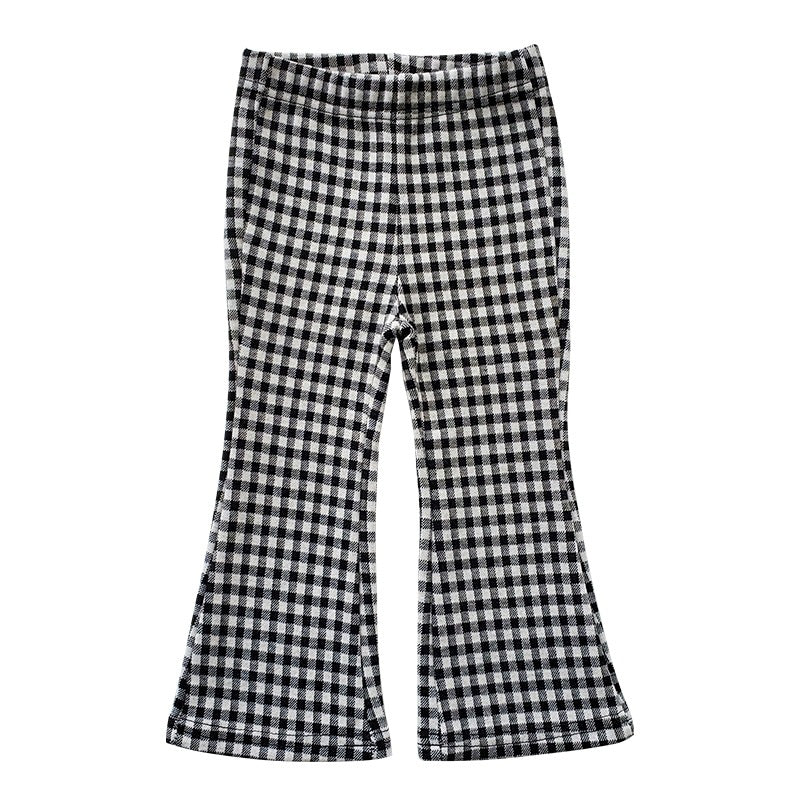 Stylish Spring and Autumn Loebear Crawler Girls Plaid Bell bottom Pants for Trendy Kids