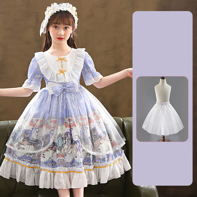 Enchanting Elegance Short Sleeve Children Dress and Lolita Skirt Full Set