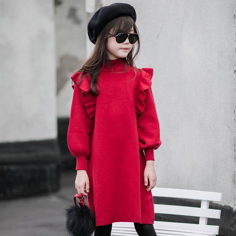 Red Fashion Children Knitted Princess Dress Scert Pretty