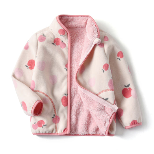 Cozy in Pink Baby Polar Fleece Jacket with Stand Collar and Plus Fleece Lining for Children