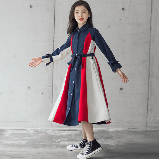 Korean Chic Big Kids Girls Multi color Stitching Fashion A line Skirt for Trendsetting Style