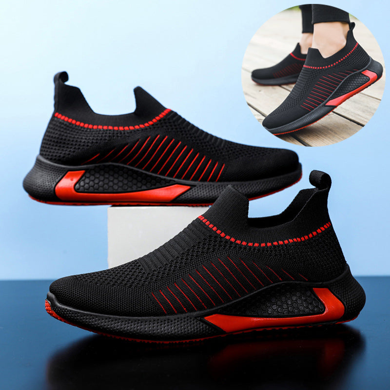 Striped Mesh Slip On Sneakers for Men Casual Lightweight and Breathable for Outdoor Sports