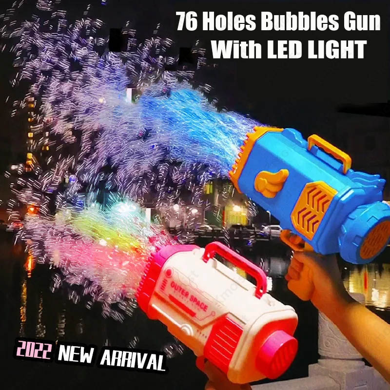 Blast Off Fun Bubble Gun Rocket with 69 Holes Automatic Blower and Light the Perfect Soap Bubble Machine in a Fun Gun Shape for Kids Playtime