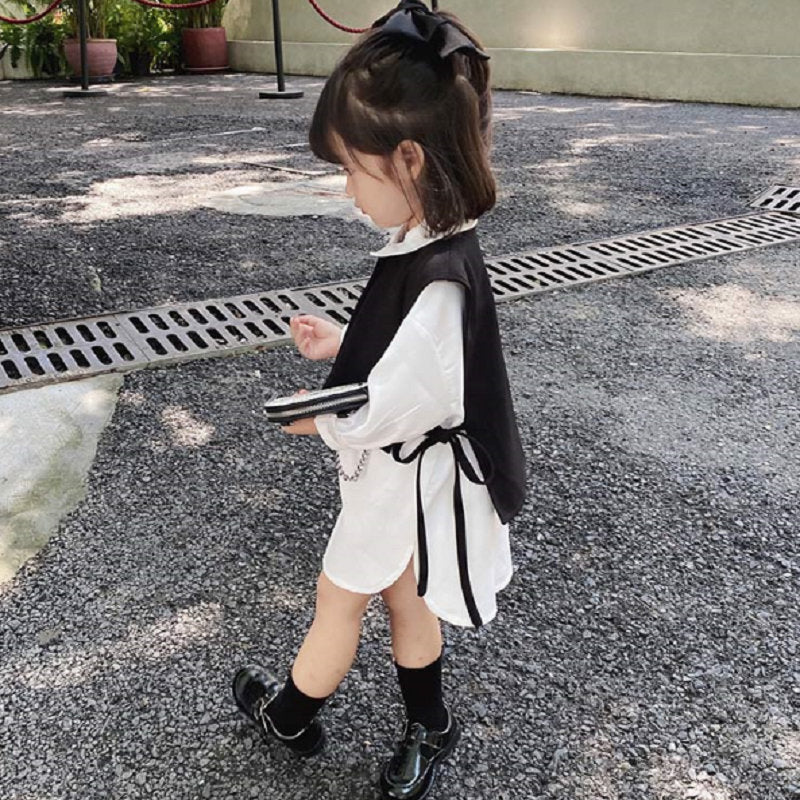 Timeless Sophistication Girls Suit Vest Long Shirt and Skirt Ensemble for Effortless Elegance