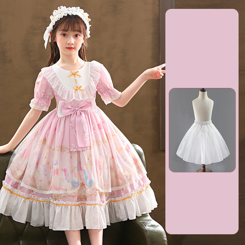 Enchanting Elegance Short Sleeve Children Dress and Lolita Skirt Full Set