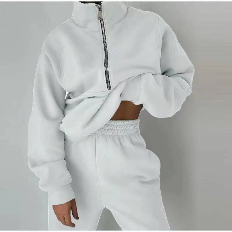 Sportswear Long Sleeve Sweatshirt And Trousers For Spring Fall Women's Clothing Stand Collar Suit Zip Up Crop