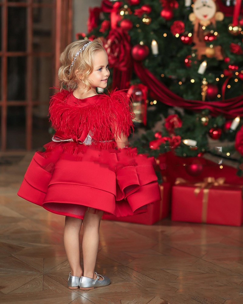 Ravishing in Red Girl Feather Dress for a Stunning Look