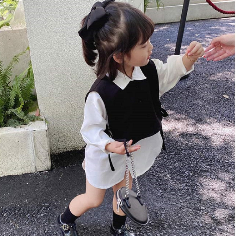 Timeless Sophistication Girls Suit Vest Long Shirt and Skirt Ensemble for Effortless Elegance