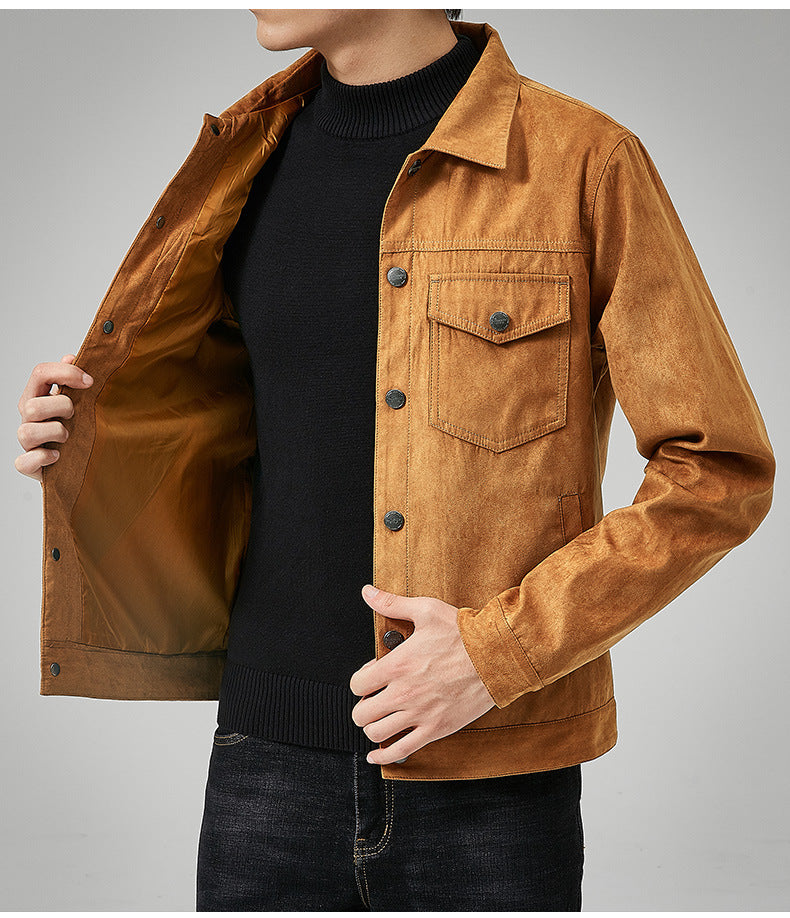 Men's Casual Suede Brushed Fabric Youth Fashion British Style Jacket