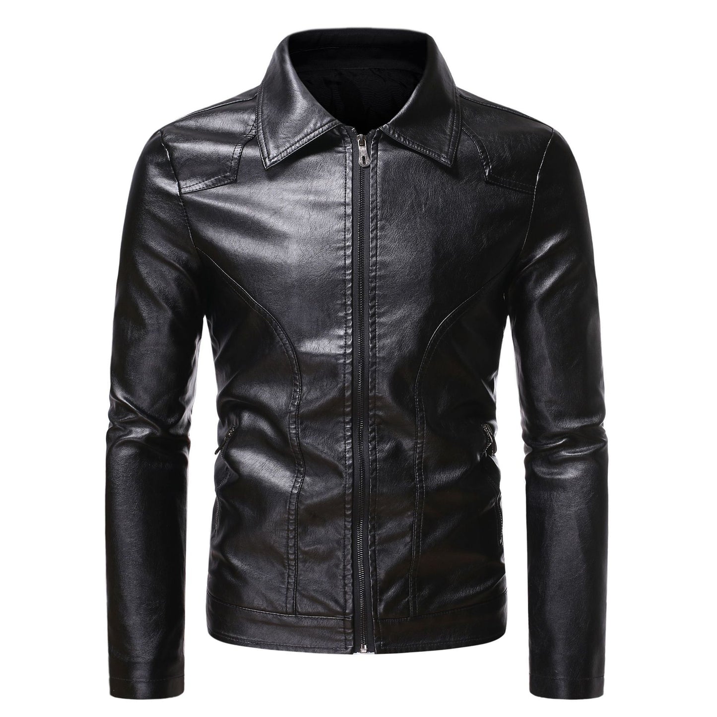 Men's Brown Leather Cafe Racer Jacket: Slim-Fit, Distressed, Real Lambskin