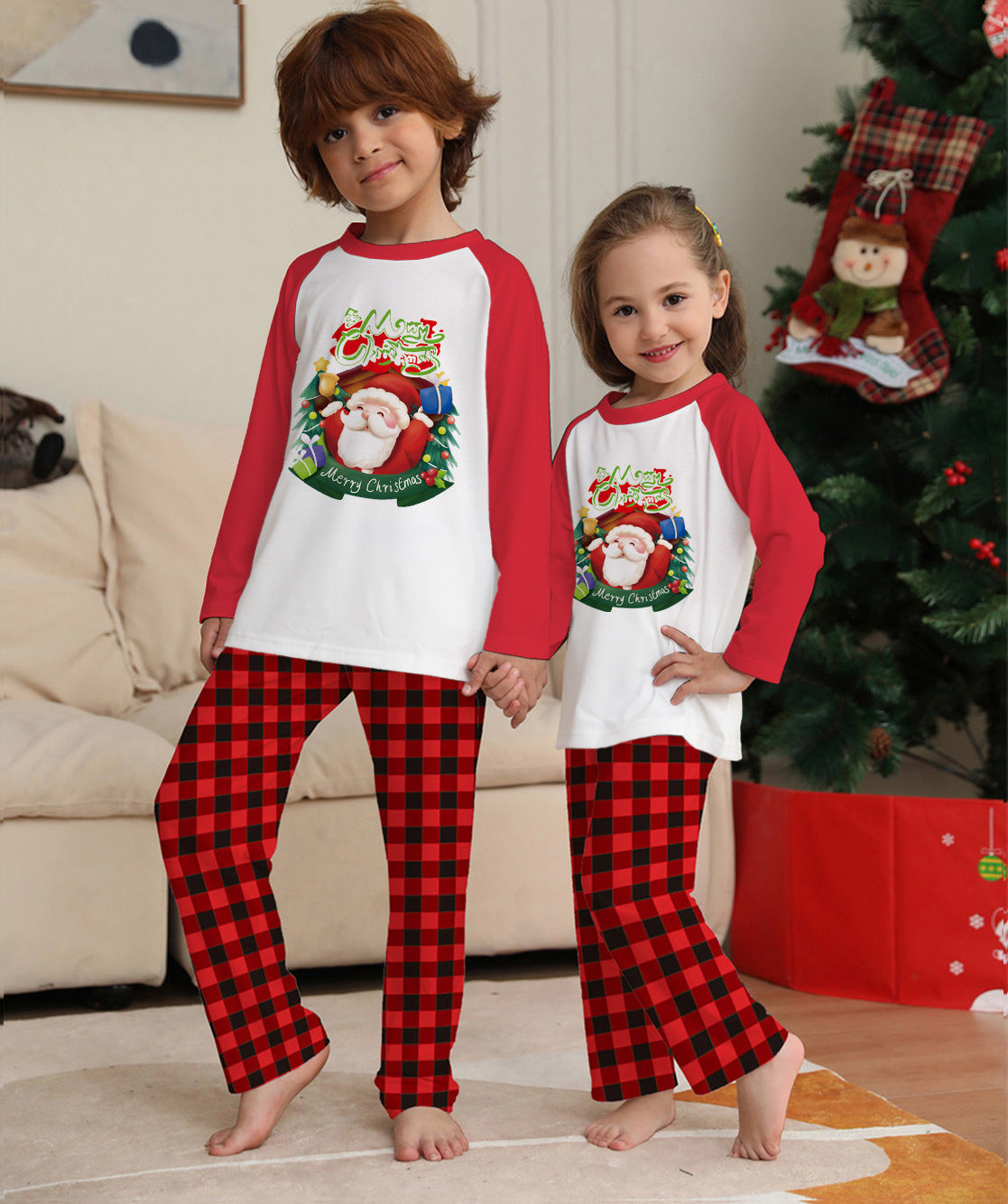 Create Cherished Holiday Moments with Our Christmas Parent Child Clothes Set Featuring Long Sleeve T Shirts and Plaid Pants for Perfect Family Matching Pajamas