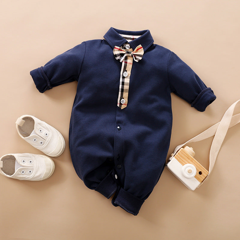 Classic Charm Long Sleeved Gentleman Romper for Baby Boys Timeless Baby Clothes with Gentlemanly Style