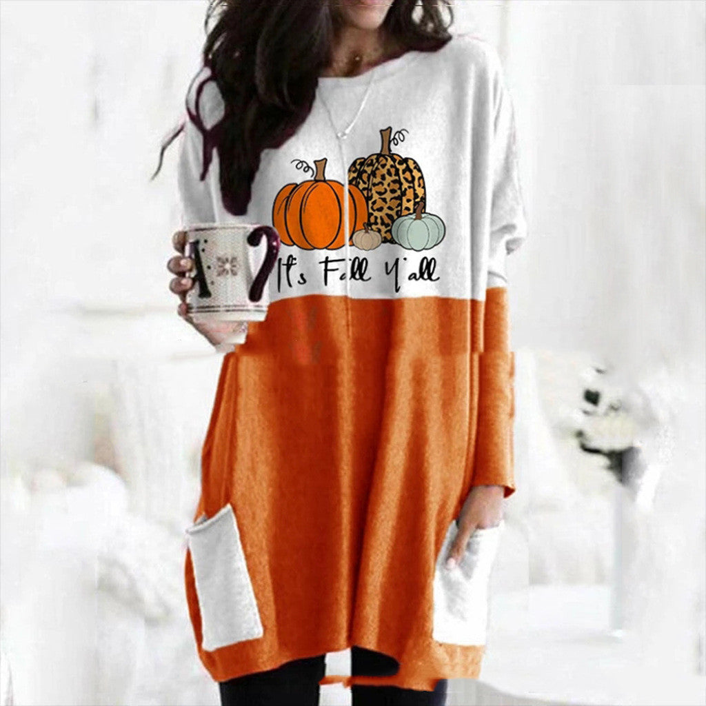 Pumpkin Halloween Pocket Long Sleeve Dress