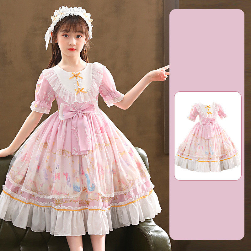 Enchanting Elegance Short Sleeve Children Dress and Lolita Skirt Full Set