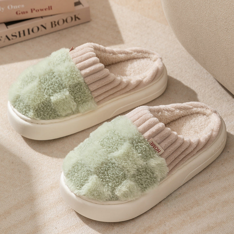 Plaid Plush Slippers for Cozy Autumn and Winter