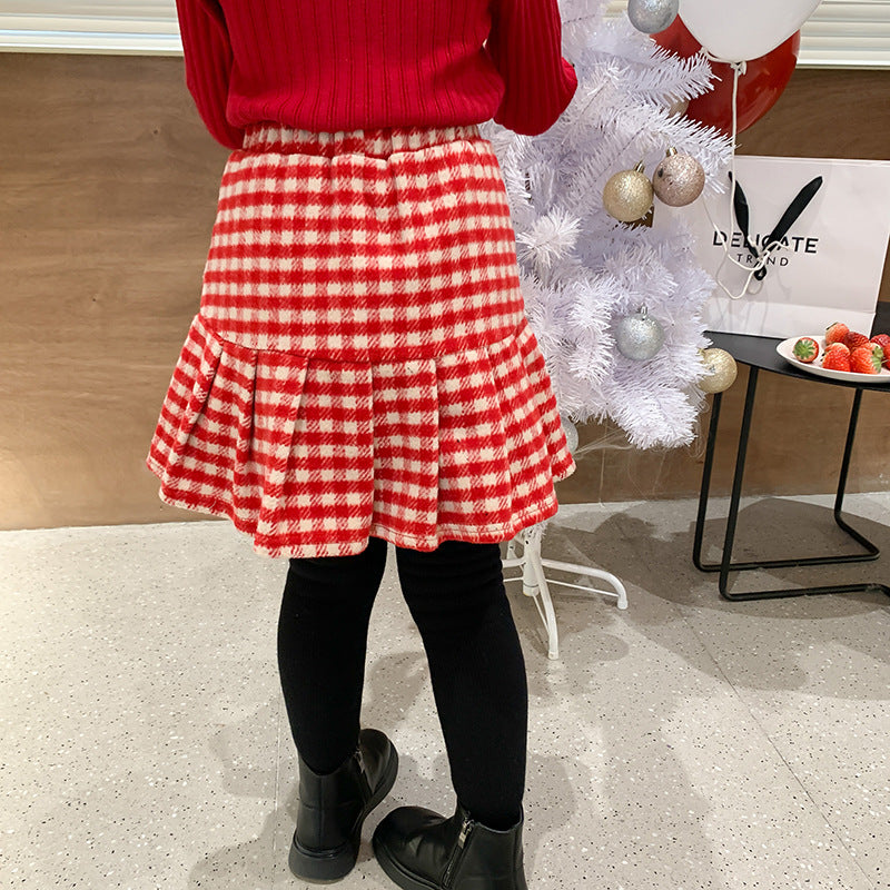 Festive Elegance Baby Christmas Woolen Plaid Pleated Skirt A Timeless Holiday Ensemble for Your Little One Celebrations and Photoshoots