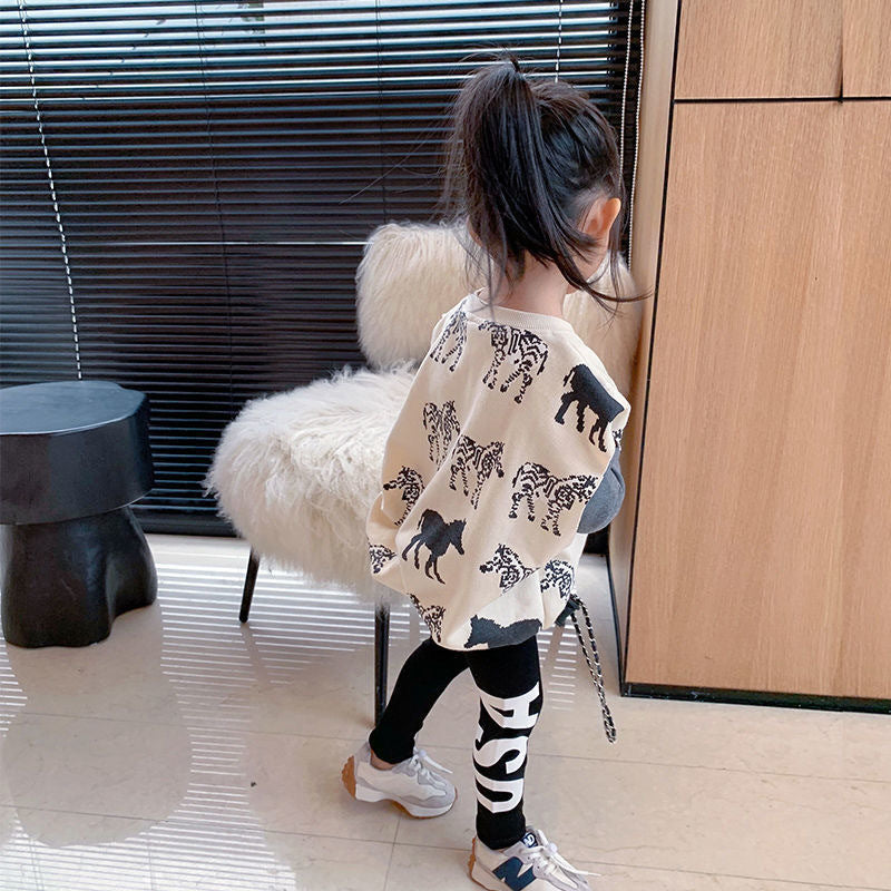 All Match Fashion Baby Two Piece Sweater Suit for Girls Featuring Princess Style Leggings