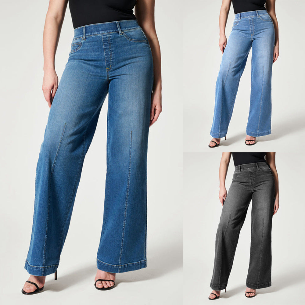 Pajama Jeans High Waist Jeans - Curvy Jeans for Women's Straight Jeans Mid Waist Wide Leg Pants High Elastic Waist Trousers