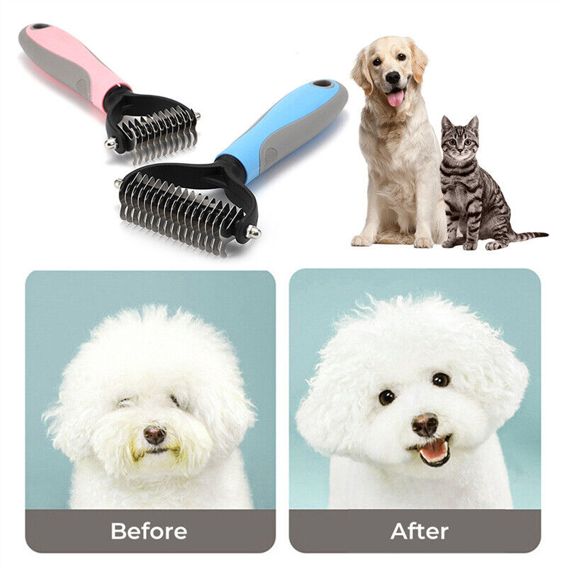 Dual Function Pet Grooming Brush Deshedding and Dematting Tool for Dogs and Cats