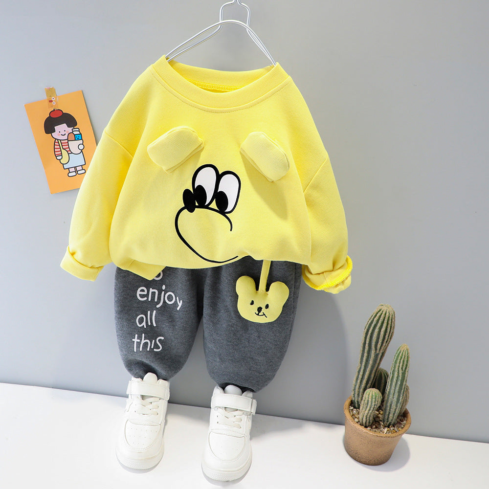 Playful Fashion Fusion Children Cartoon Long Sleeve Pants Suit for Stylish and Comfortable Leisure Activities