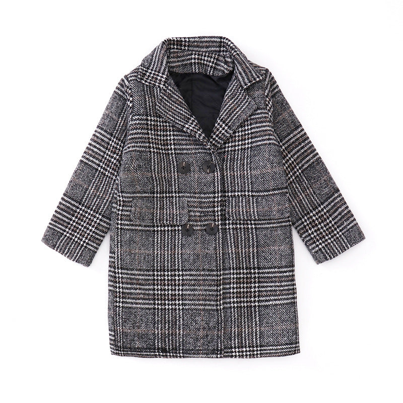 Chic Sophistication Gray Plaid Hounds tooth Coat for Fashionable Girls