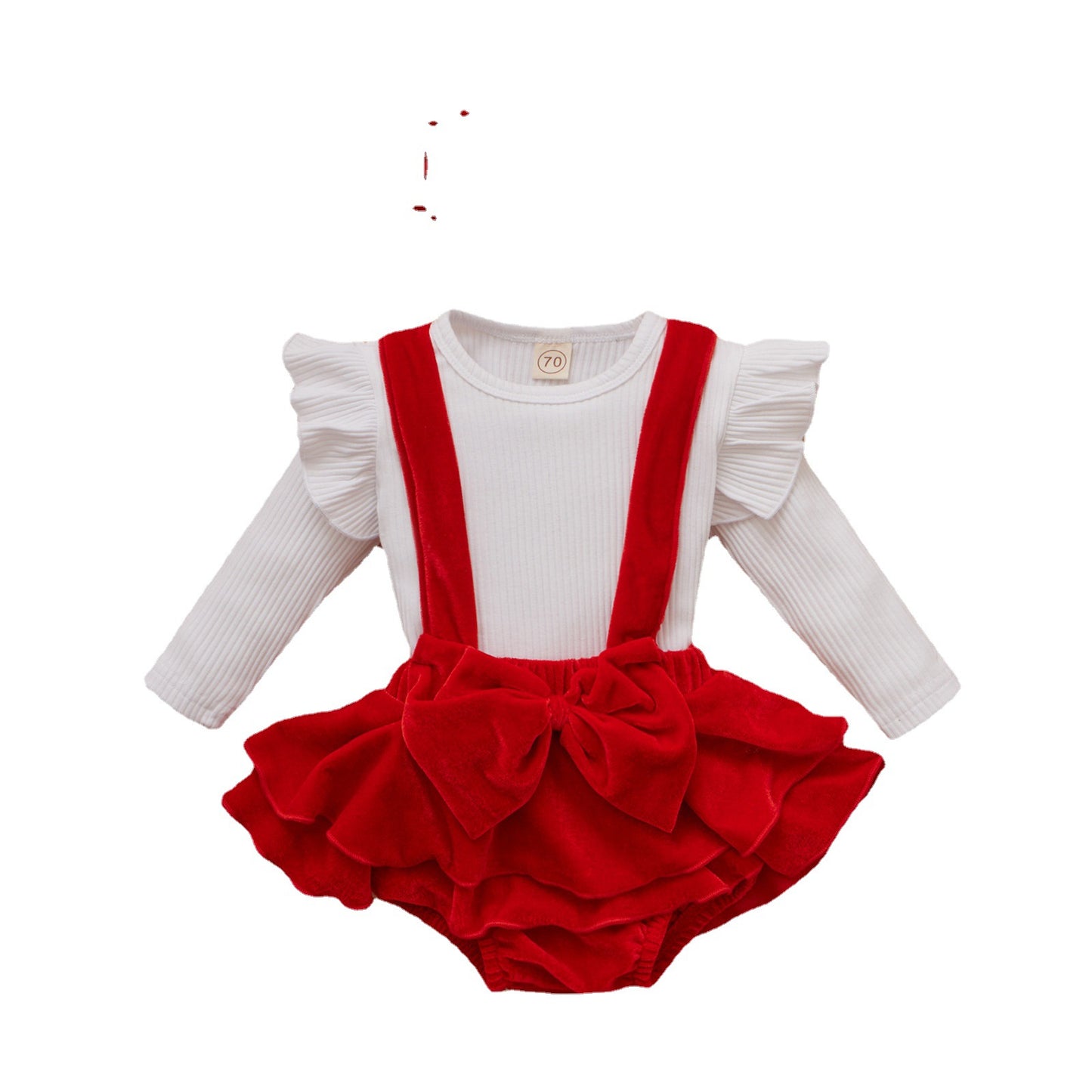 Chic Elegance Girls Festive Red Velvet Back Dress Suit for Special Occasions