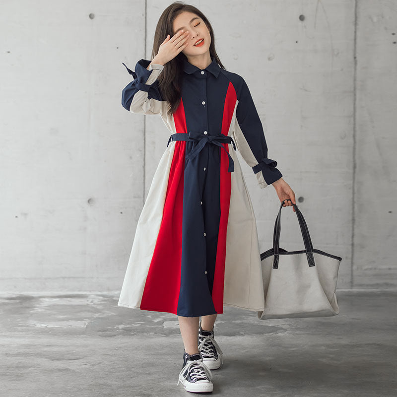 Korean Chic Big Kids Girls Multi color Stitching Fashion A line Skirt for Trendsetting Style