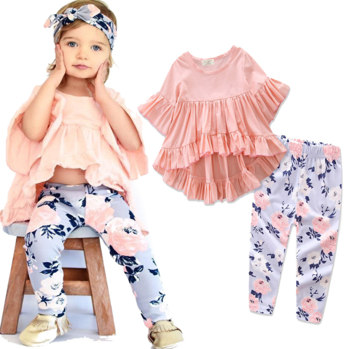 Cute Toddler Outfit Girls Cotton T shirt and Flower Shorts Set