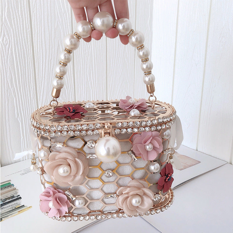 Pearl Blossom Exquisite Flower Handbag with Delicate Pearls