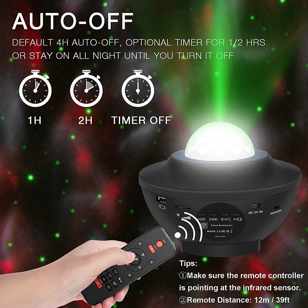 Starry Serenade: USB LED Night Light with Music and Water Wave Projection – Bluetooth Magic for Sound-Activated Decor