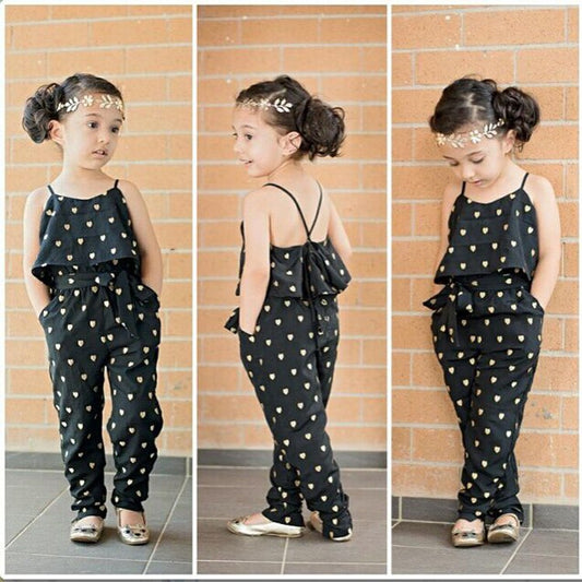 Playful Elegance Fashion Summer Kids Girls Clothing Sets Featuring Cotton Sleeveless Polka Dot Strap Girls Jumpsuit Clothes Sets Outfits for Stylish Children Suits