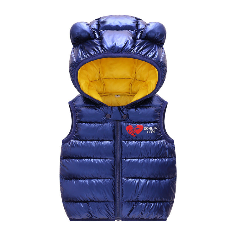 Cozy Chic Children's Hooded Down Vest for Autumn Outerwear