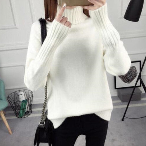 Korean-Style White Wool Jumper: Winter Fashion for Women