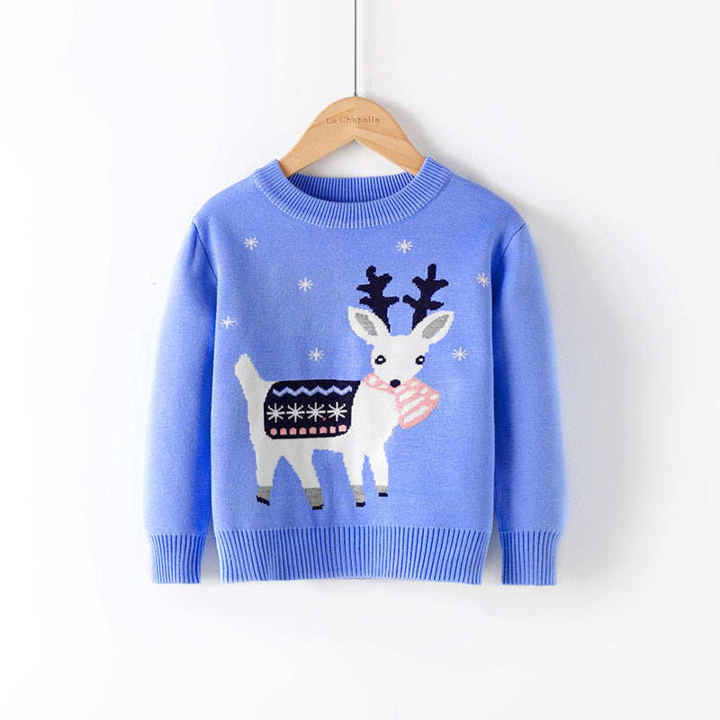 Cotton Double Layer Autumn Winter Christmas Long Sleeved Children Sweater Stay Warm and Festive in Style