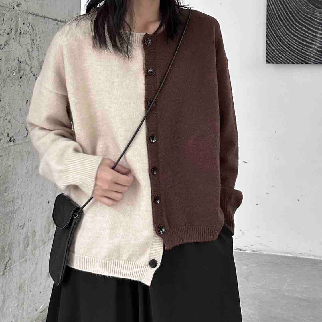 Women's Dark Style Color Matching Sweaters Coat