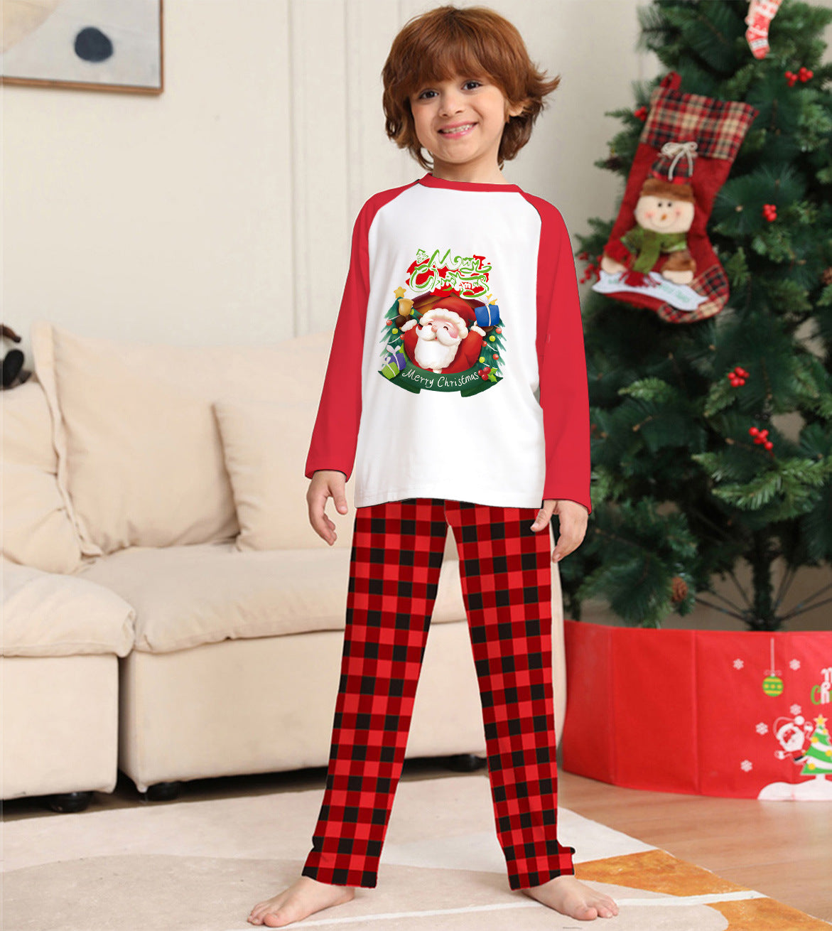 Create Cherished Holiday Moments with Our Christmas Parent Child Clothes Set Featuring Long Sleeve T Shirts and Plaid Pants for Perfect Family Matching Pajamas