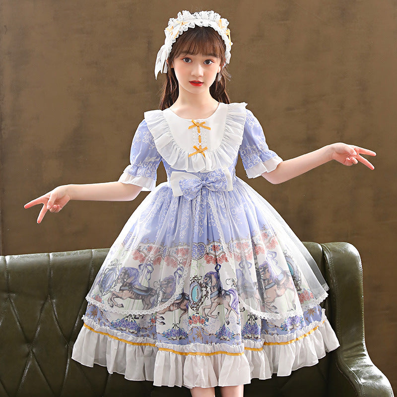 Enchanting Elegance Short Sleeve Children Dress and Lolita Skirt Full Set