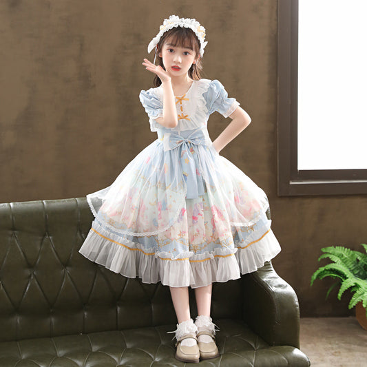 Enchanting Elegance Short Sleeve Children Dress and Lolita Skirt Full Set