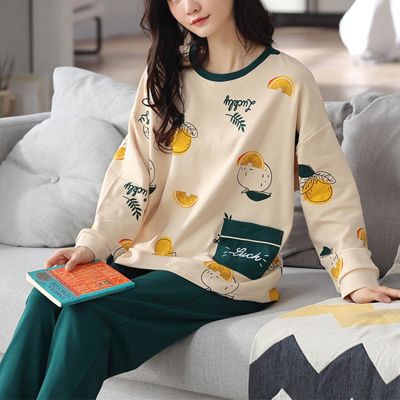 Women's Loose Print Pajama Set: Autumn & Winter Sleepwear