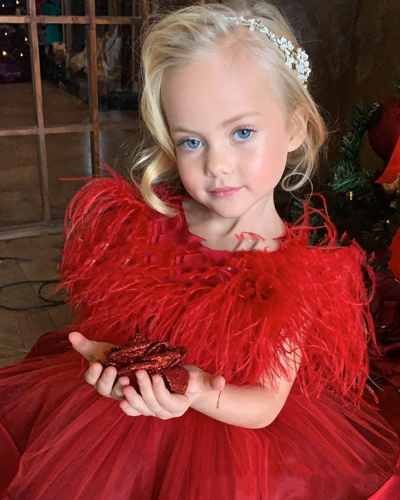 Ravishing in Red Girl Feather Dress for a Stunning Look