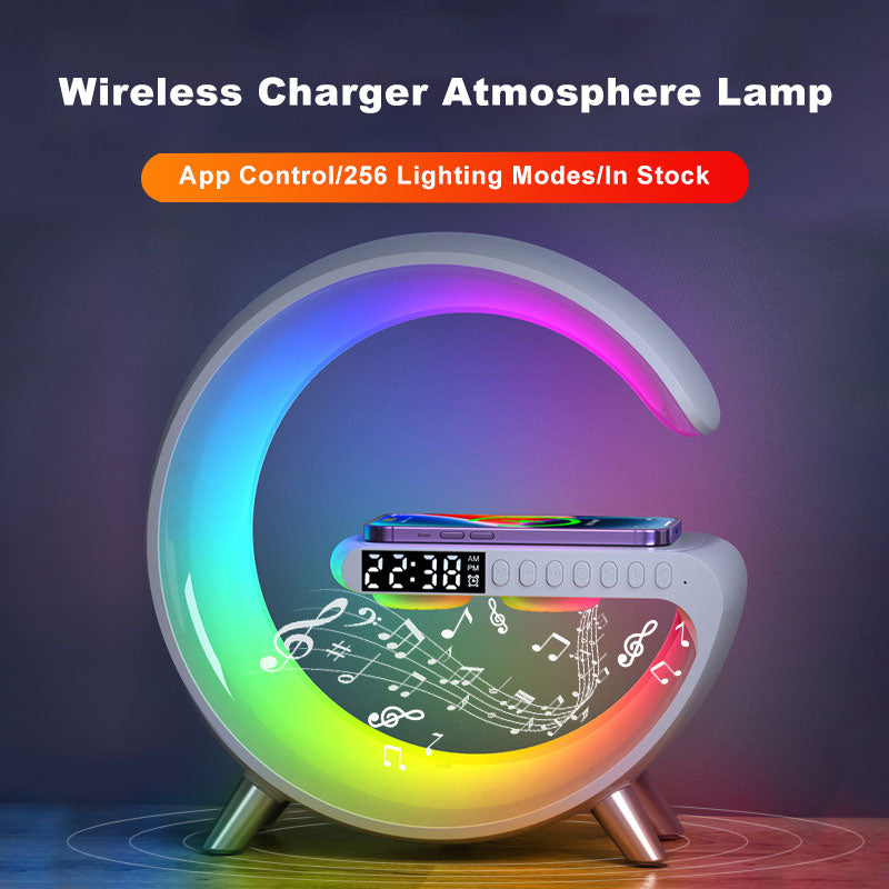 Intelligent LED Table Lamp with Wireless Charger, Speaker, and Alarm Clock – A Modern Essential in Sleek Black (2023 Edition)