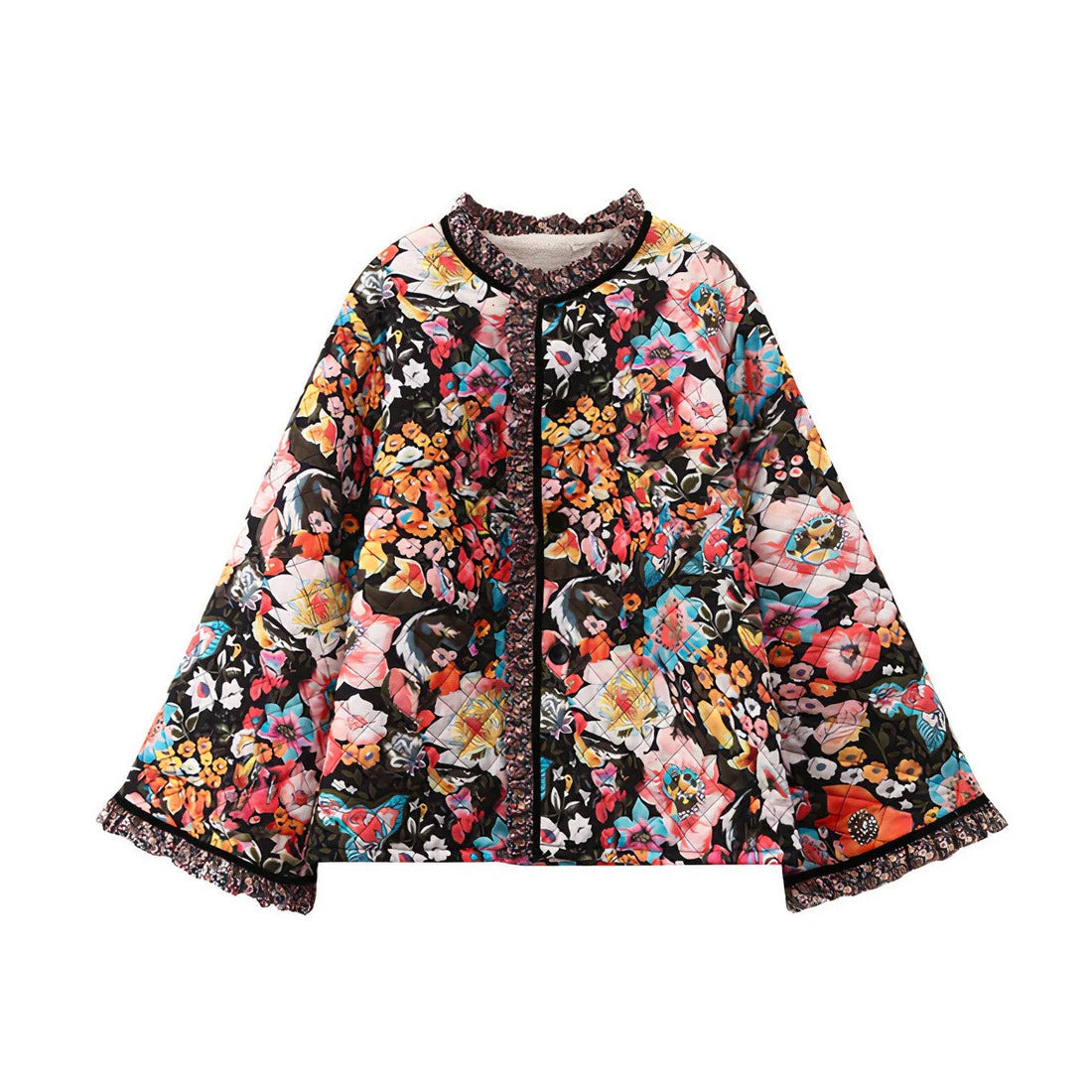 Lace Flare Sleeve Cotton Coat Print Casual Coat printed