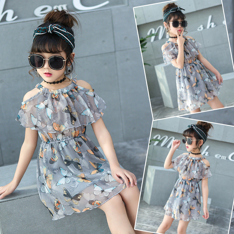 Korean Chic Summer New Fashion Chiffon Print Skirt for Big Kids Girls