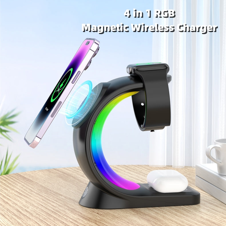 Magnetic Wireless Charger with Atmosphere Light for All Your Devices 4-in-1