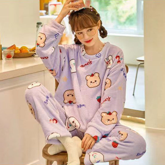 Warm and Cozy Winter Sleepwear for Women Cartoon Print Pajama Set for a Playful Night Rest