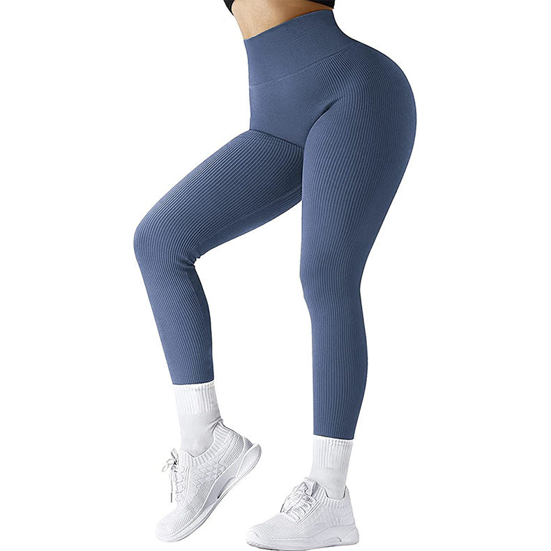 Seamless Sculpt High Waist Threaded Knitted Leggings for Women Fitness and Running