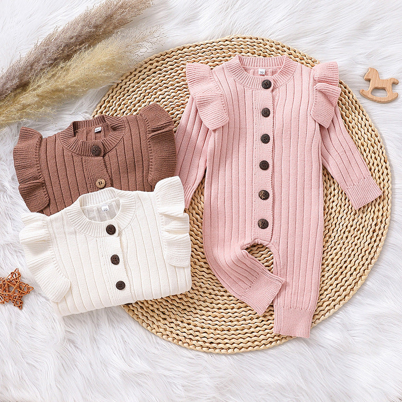 Cozy and Cute Tricolor Warm Sweater Baby Lace Long Sleeve Jumpsuit