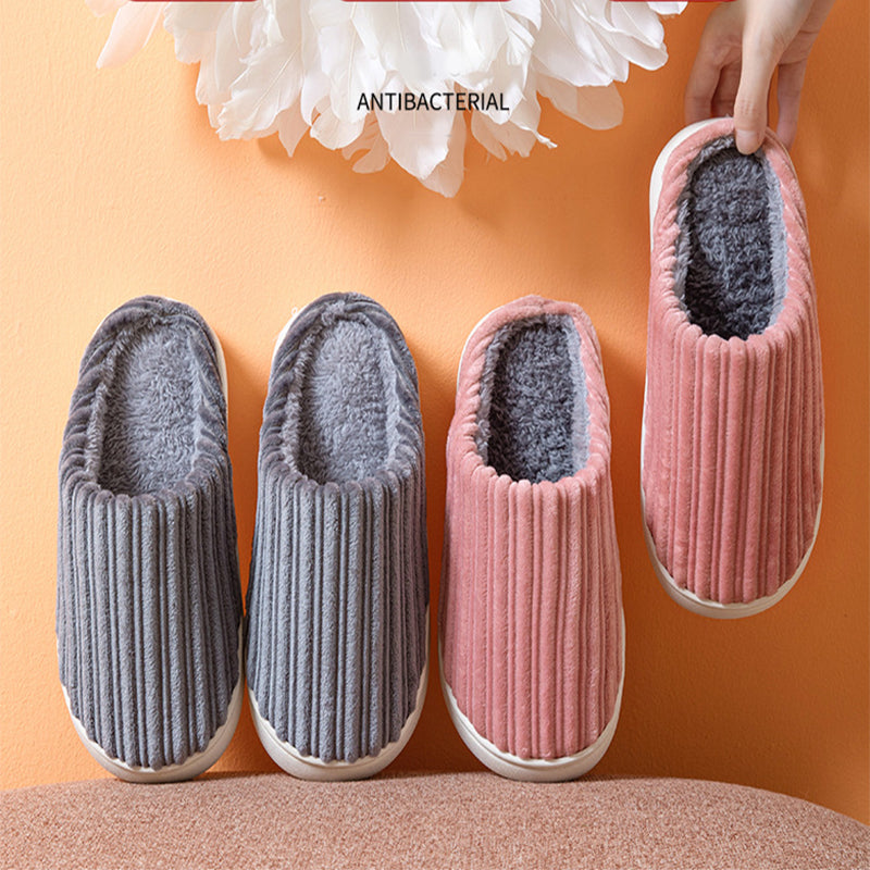 Step into Cozy Luxury with Striped Design Slippers: Thick-Soled, Plush Cotton, Anti-Slip - Perfect for Women's Winter Indoor Comfort