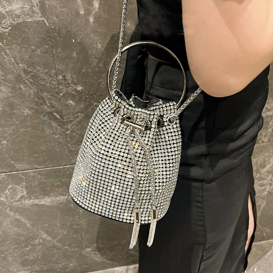 Dazzling Charm New Women Rhinestone Handbag with Diamond Chain Tassel