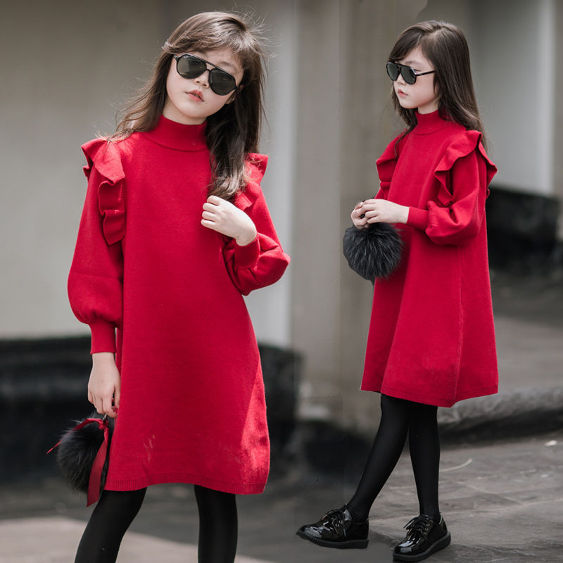 Red Fashion Children Knitted Princess Dress Scert Pretty